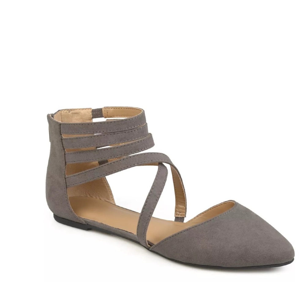 Journee Collection Gray Flats with Crisscross Straps 8M